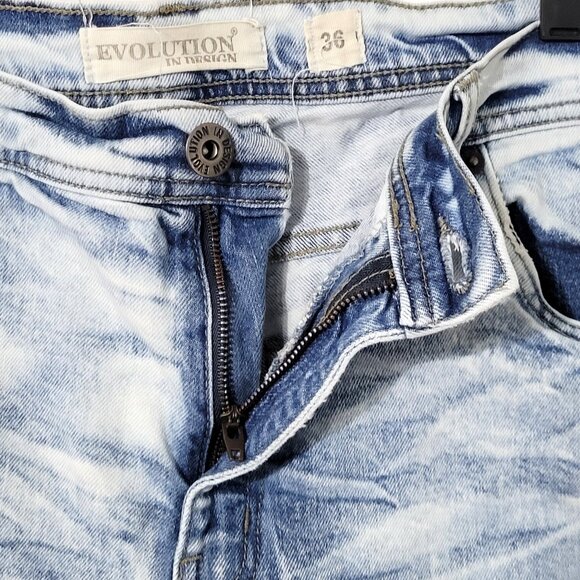 Evolution In Design Mens Denim Cutoff Shorts Size 36 Distressed Acid Wash Urban - Picture 3 of 14